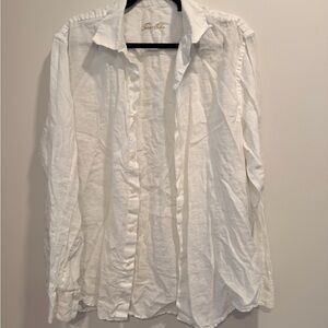 Tasso Elba White 100% Linen Casual Button-Down Shirt